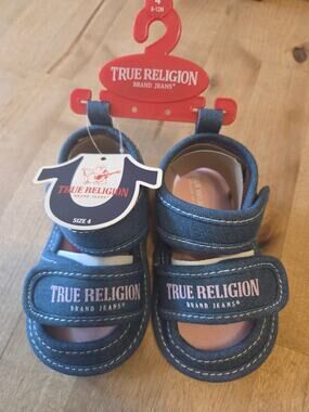 NWT True Religion Baby Denim Sandals Size 4 Infant Blue Jean Shoes 9-12 Months